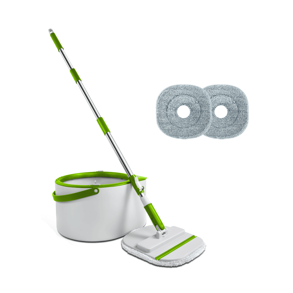 ชุดอุปกรณ์ถังปั่นพร้อมไม้ม็อบ SJEASYMOP รุ่น LOCATION MOP สีเขียว พร้อมถังแยกน้ำดีน้ำเสีย